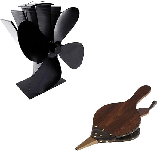 Fityle 4 Blade Heat Powered Stove Fan Hand Bellows Set Fireplace