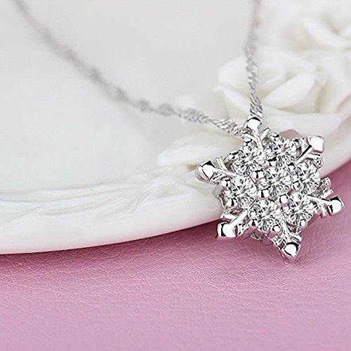 Snowflake Pendant Necklace,Haluoo 925 Sterling Silver Pendant Necklace Women Delicate Rhinestone Snowflake Pendant Chain Dainty Cubic Zirconia Romantic Lewelry Gift Xmas Gifts (White)