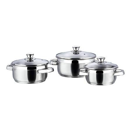 Vinod Stainless Steel Bremen Saucepot with Glass Lid - 3 Pieces(( 1 Ltr, 1.5 Ltr and 2 Ltr)