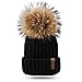 FURTALK Unisex Parent Child Hat Warmer Kids Girls Boys Beanie Bubble Fur Pom Pom Hat Winter Hat