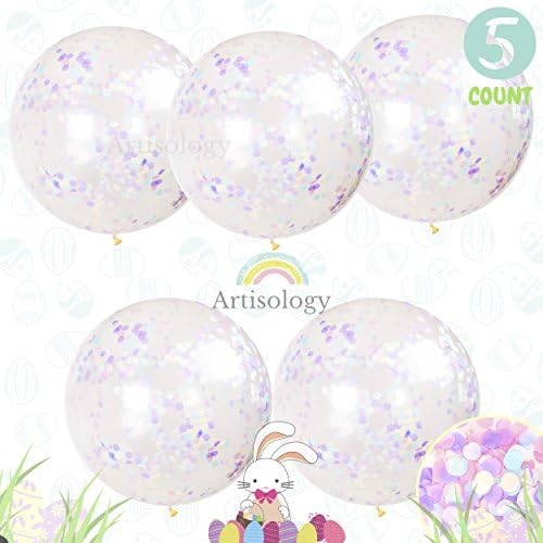 Artisology Pastel 36" Round Confetti Balloons | 5-PACK | Perfect party decor additional to any easter party as well as only other party with pastel pinks, purples, mint green, or blues.