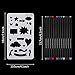 JPSOR Stencil Supplies, 24 Painting Stencils and 12 Colored Fineliner Pens，DIY Drawing Templates Plastic Planner Stencils for Journal, Notebook, Diary, Scrapbook