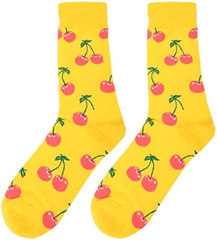 Women's Colorful Casual Cotton Crew Socks No Slip Cute Ladies Socks Cherry No.1