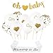 Gold Baby Shower Party Decorations - Cute Confetti Balloons, Ribbons & Oh Baby Glitter Banner - Babyshower, Gender Reveal Decoration Supplies for Boy or Girl