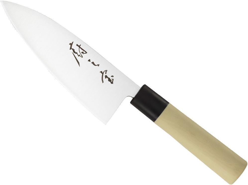 Mercer Culinary Asian Collection Knives, Stainless Steel, Wooden Handle, 6-inch Deba Knife, Silver Blade, Black Handle, 15 cm