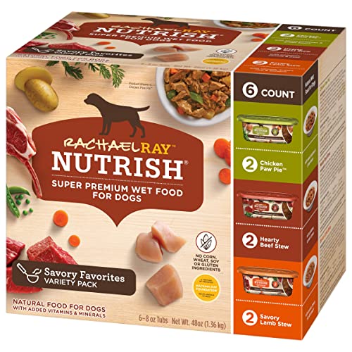 NUTRISH RACHAEL RAY PREMIUM NATURAL WET DOG FOOD, SAVORY FAVORITES VARIETY PACK, 8 OUNCE TUB (PACK OF 6)