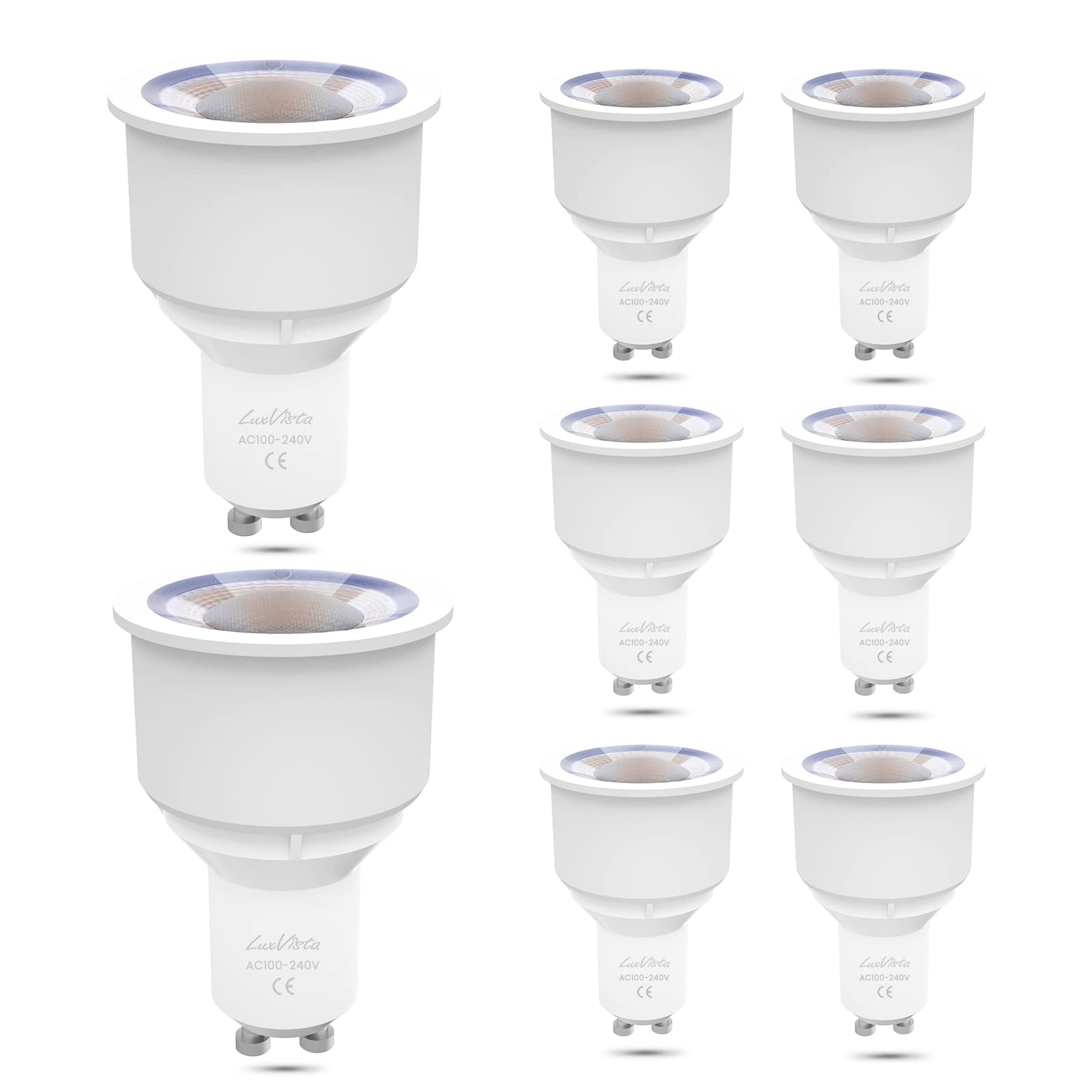 Luxvista 9W GU10 Long Neck LED Reflector Bulbs, 6000K Cool White Long Barrel Non-dimmable LED Bulbs, 75-90W Halogen Bulbs Equivalent, Pack of 8