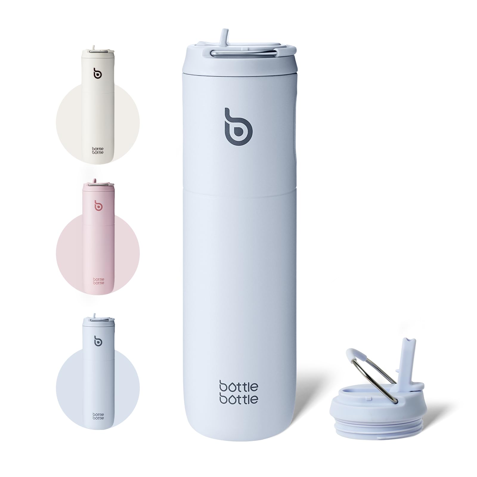 Bottle Bottle Stainless Steel Water Bottle 700ml with Straw and Lid Sports Insulated Metal Water Bottles with Handle(Light Blue)