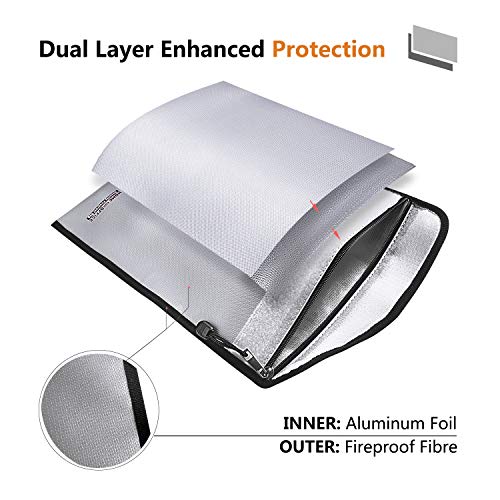 Fireproof Document Bag Karidge 15”x11” Fire & Water Resistant Safe Storage Pouch for Money Passport Legal Document, Non-Itchy Silicone Coated Double Layer Fiberglass Foil Inner for Maximum Protection
