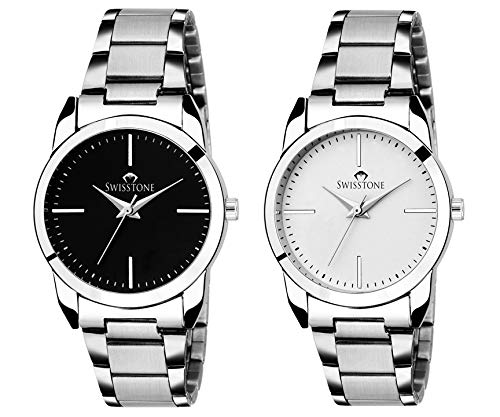 CMB333-BLK-SLV Stainless Wrist Watch Combo for Women