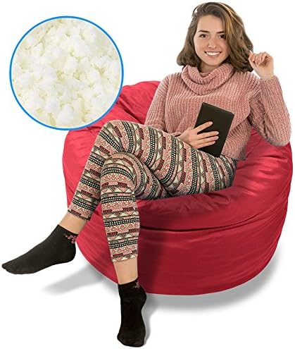 BeanBob Bean Bag Chair (Red), 3ft - Bedroom Sitting Sack for Kids &amp; Adults w/Super Soft Foam Filling