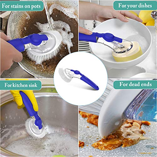 Soap Dispensing Dish Brush, Tearcam Kitchen Dish Cleaning Brush Pot Scrubber Cleaner with Non-slip Handle, Extra 2 Sponge Brush Heads