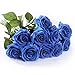 StarLifey Artificial Flowers Real Touch Blue Rose Wedding Bouquet Silk Roses Posy Thanksgiving Day/Valentine's Day/Wedding/Home Decorations Pack of 10