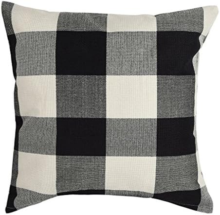 Onker Throw Pillow Cover, Cotton Linen Square Decorative Throw Pillow Case Cushion Cover 18" x 18" Black White Retro Checkers Plaids