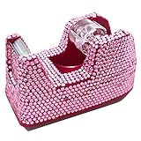 Desktop Tape Dispenser Rhinestone Heavy Duty Tape Dispenser, Multi Color (Pink)