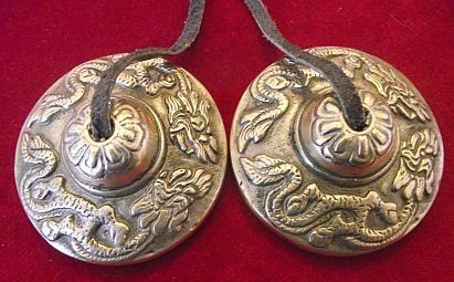 BEAUTIFUL TIBETAN BUDDHIST HEART CHAKRA TINGSHA CYMBALS REIK,I SPACE CLEARING, MEDITATION AID, MUSIC; ON LEATHER CORD; 6CM DIA. EMBOSSED WITH 2 TIBETAN DRAGONS; UNIQUE UNUSUAL GIFT IDEA - Sold by Spiritual Gifts. Usually dispatched within 2 working days.