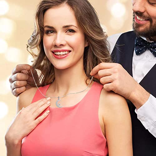 Gemschest Sterling Silver Crescent Moon Star Necklace Cubic Zirconia Jewelry for Teen & Women Ladies Dainty 18