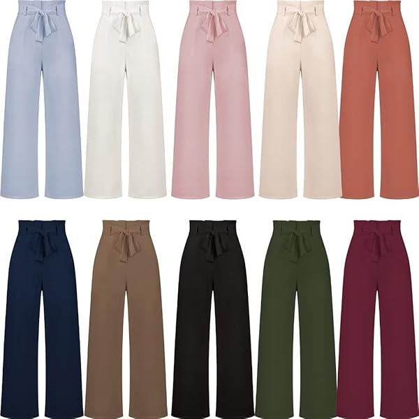 YAZINIE WOMENS HIGH WAIST WIDE LEG PANTS ELASTIC WAISTBAND BELLY CONTROL OFFICE PANTS WITH POCKETS FOR WORK CASUAL RUST RED