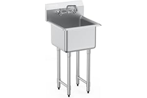 VEVOR Stainless Steel Prep & Utility Sink, 1 Compartment Free Standing Small Sink Include Faucet & legs,commercial Single Bowl Sinks for Garage, Restaurant, Kitchen, Laundry