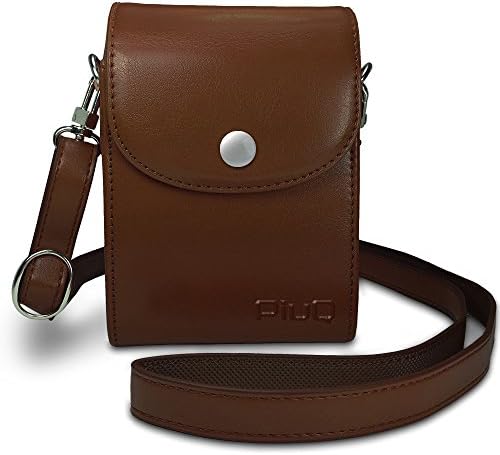 PiuQ Premium Leather [Deluxe Box] Protective Compact Case with Magnetic Closure and Strap Compatible with Canon, Sony, Casio, Panasonic Point &amp; Shoot Digital Camera (Dark Brown)