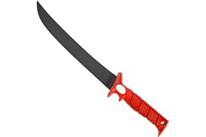 BUBBA 12 Inch Flex Curved Fillet Knife with Non-Slip Grip Handle, Full Tang Stainless Steel Non-Stick Titanium Blade, Lanyard Hole and Synthetic Sheath for Fishing