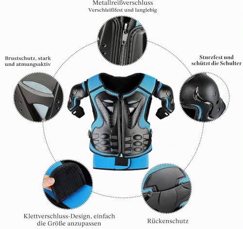 Fansport Pack of 5 Motorcycle Protective Jackets, Children's Motorcycle Armour with Knee Pads, Elbow Pads, Chest Armour, Racing, for Outdoor Sports - 4/6/8/10/12/14 Years