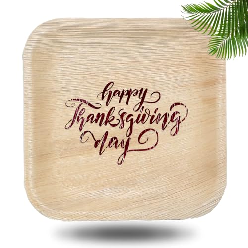 10" Palm Leaf Plates w/Happy Thanksgiving Print- Package of 25ct