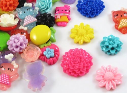 50pcs Many Styles Resin Flower Flatback Appliques DIY Craft Appliques