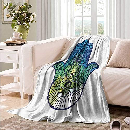 Oncegod Couch Blanket Evil Eye Vibrant Hand of Fatima Portable Car Travel Cover Blanket 60" W x 51" L