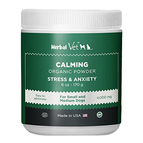 Herbal Vet Dog Calming Powder For Stress & Anxiety Relief Infused with Hemp Oil Extract - For Small Dogs (6 OZ) - Certified Organic By ECO - Made In USA In a Human Grade Facility (6 OZ for small dogs)