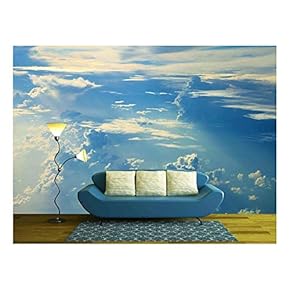Blue Sky Clouds,Blue Sky with Clouds - Removable Wall Mural | Self-Adhesive Large Wallpaper - 66x96 inches