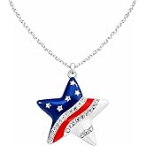 Sheplus Independence Day Gift - Patriotic Star Necklace for Women, American Red White Blue Enamel Pendant with Crystal Accents, 4th of July Memorial Day USA Jewelry