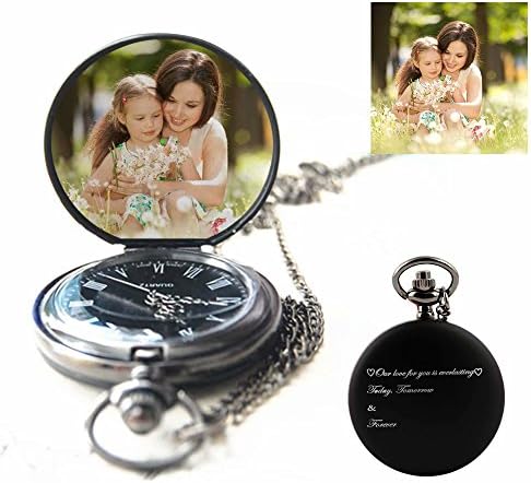 Hua Meng Personalized Pocket Watch Custom Photo Pocket Watch Quartz Watch Engraved with Any Words and Photo,A Great Gift for Father's Day
