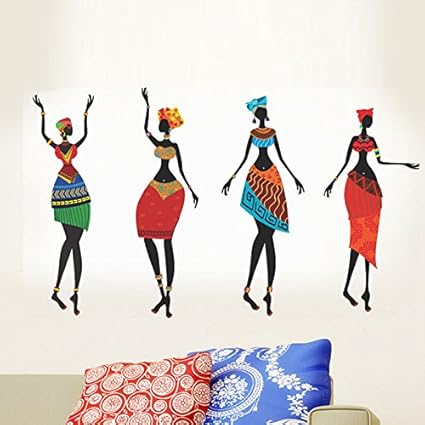 Decals Design African Women Wall Sticker (PVC Vinyl, 50 cm x 70 cm, Black)