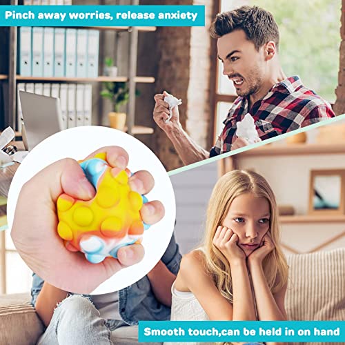 3 Pack Stress Balls Fidget Toys, Popping Fidget Sensory Toys, 3D Push Bubble Silicone Decompression Toy, Stress Relief Toy Anti Anxiety Sensory Game Ball for Girl or Boy Kids and Adults