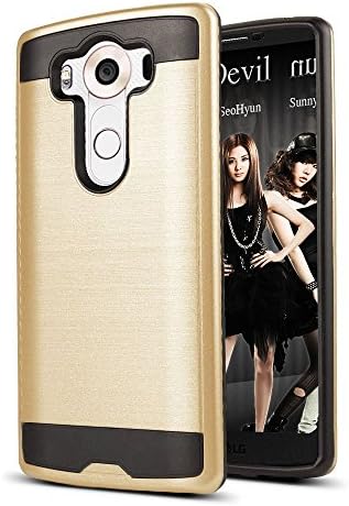 LG V10 Case, SpeedMotion Metallic Guard Series Shockproof Hybrid Slim Brushed Metal Texture Armor Case for LG V10 (Gold on Black)