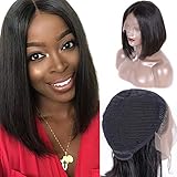 Short Silky Straight Bob Human Hair Wigs for Black Women 135% Density Brazilian Remy Hair Middle Part Lace Front Wigs with Baby Hair Glueless Bleached Knots 10inch Natural Black Color