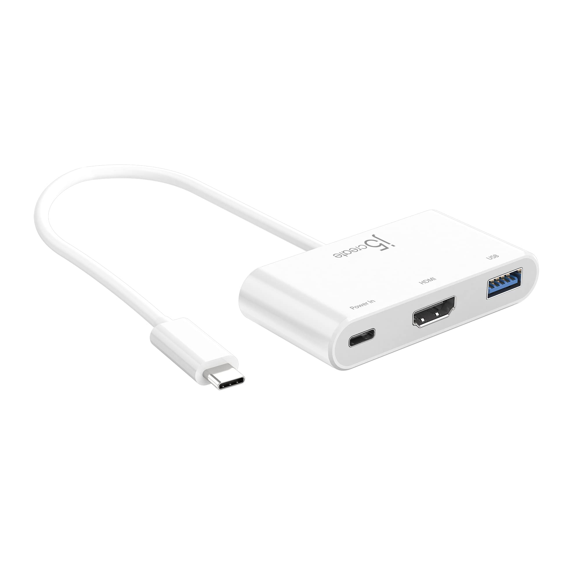 j5create USB Type-C 3-in-1 Adapter, 4K HDMI, USB-A 3.0 5Gbps Data Port, PD 100W Pass-Through Charging, for MacBook, Chromebook, iPad Pro, and USB-C Laptop (JCA379)