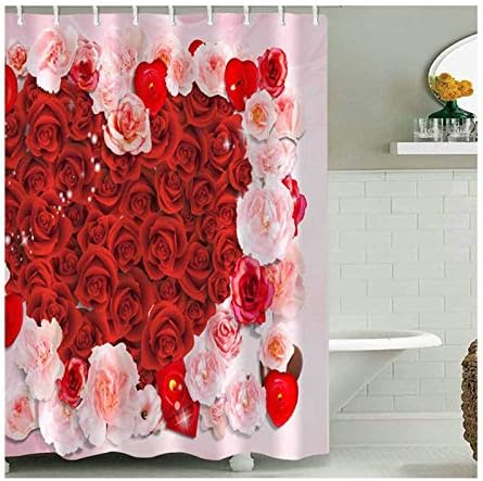 Blisfille Bathroom Curtains 212X212Cm Shower Curtain Polyester Flower Hear Shaped 165X180Cm