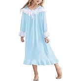 uideazone Girl Nightgowns Lace Print Sleepwear Lightweight Nightdress Soft Princess Pajamas Dress 4-12 Years