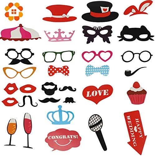 Photo Booth Props - 31 Pieces Mustache On A Stick Wedding Party Photo Booth Props Photobooth Funny Masks Bridesmaid Gifts For Wedding Decoration - Wedding Photo Booth Props - Photo Booth Accessories