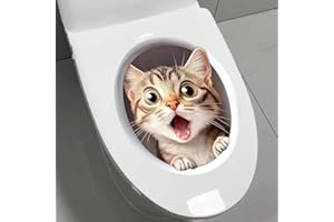 Cute Cat Toilet Seat Cover Lid Sticker Bathroom Wall Art Decoration Decal Durable, Self-Adhesive Waterproof Toilet Seat Stick