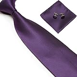 Stylefad Men's Solid Plaid Wide Neck Tie Set Hanky Cufflink