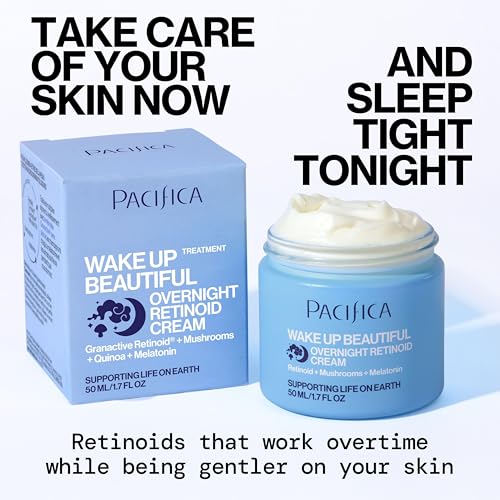 PACIFICA WAKE UP BEAUTIFUL RETINOID NIGHT CREAM – OVERNIGHT ANTI-AGING MOISTURIZER WITH HYALURONIC ACID & MELATONIN, REDUCES WRINKLES & FINE LINES, HYDRATING AND GENTLE FOR DRY OR MATURE SKIN, VEGAN