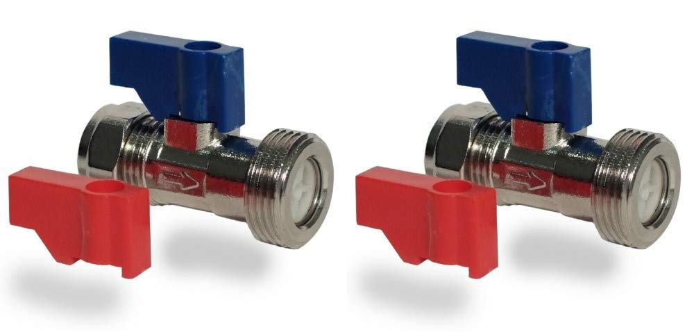 Aumix 15mm x ¾ inch Straight Washing Machine/Dishwasher Isolation Valve with Built in Non-Return Check Valve x2
