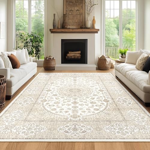 phonzenuo Large Rug 200x290cm, Low-Pile Indoor Printed Rugs, Home Decor Floor Carpet, Washable Vintage Area Rug，Persian Carpets Distressed Anti-slip Rug for Living Room