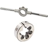 Drill America 1/4"-20 UNC X 1" OD HSS Round Adjustable Die with Matching Die Handle (Wrench), Die Stock