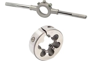 Drill America 3/8"-16 UNC X 1" OD HSS Round Adjustable Die with Matching Die Handle (Wrench), Die Stock