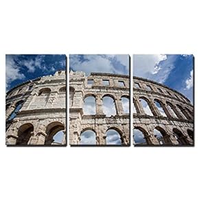 3 Piece Canvas Wall Art - Roman Colosseum in Pula, Croatia - Modern Home Art Stretched and Framed Ready to Hang - 16"x24"x3 Panels