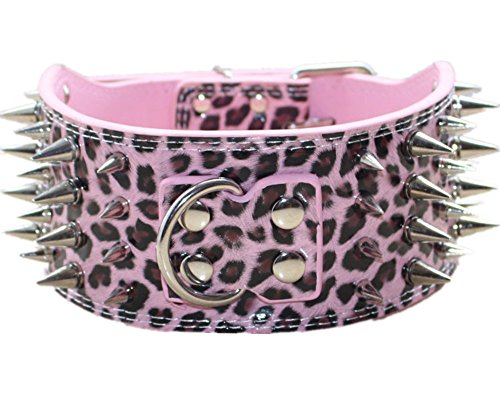 Bbmmayy 3" Sharp Spiked Studded PU Leather Dog Collar for Training,Sports,Walking,Medium,Large,X-Large,for Pitbull,Labrador,Boxer (M, Leopard) at Amazon